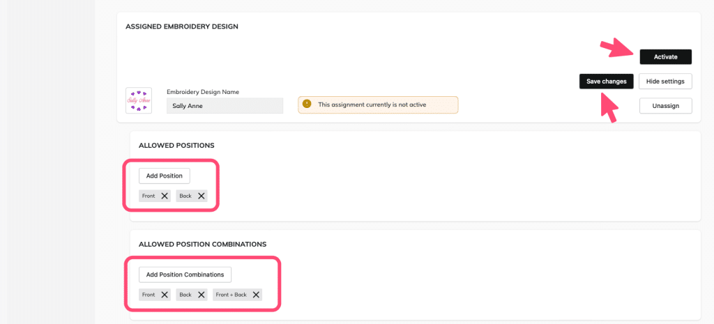 Legen Sie die zulässigen Platzierungspositionen in der Dropdown-Liste fest